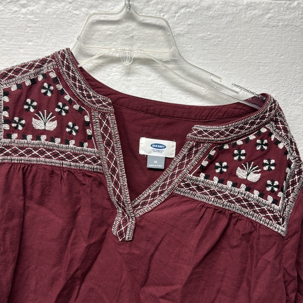 Old Navy Burgundy Embroidered Top - Picture 2 of 3